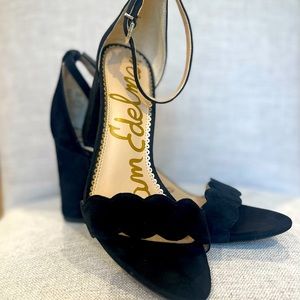 Sam Edelman "Odila" black suede stacked heel sandals. Size 8.5.